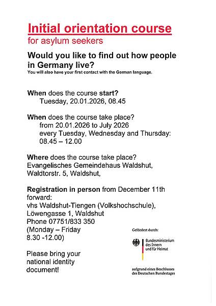 Kursausschreibung für den Erstorientierungskurs in englischer Sprache.
